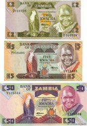 2, 5 et 50 Kwacha Lot ZAMBIA 1980 P.25d, P.26e et P.P.28a