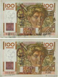 100 Francs JEUNE PAYSAN Consécutifs FRANCE  1954 F.28.43 TTB+