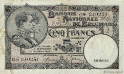 5 Francs BELGIQUE 1938 P.108a TB+