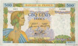 500 Francs LA PAIX FRANCE  1942 F.32.26 TB+