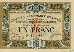 1 Franc FRANCE Regionalismus und verschiedenen Évreux 1915 JP.057.01 fST+