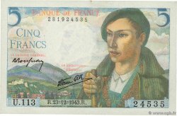 5 Francs BERGER FRANCE  1943 F.05.05 pr.NEUF