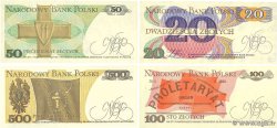 20, 100, 200 et 500  Zlotych Lot POLAND  1982 P.142c, P.143e, P.142d et P.149,  UNC