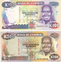 100 et 500 Kwacha Lot ZAMBIA  1991 P.34 et P.35 UNC