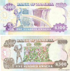 100 et 500 Kwacha Lot ZAMBIE  1991 P.34 et P.35 NEUF