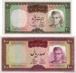 20 et 100 Rials Lot IRAN  1969 P.084 et P.086b NEUF