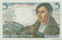 5 Francs BERGER FRANCE 1943 F.05.05 NEUF