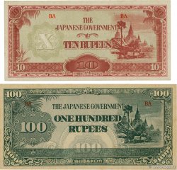 10 et 100 Rupees Lot BIRMANIE  1942 P.16b et P.17b