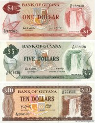 1, 5 et 10 Dollars Lot GUYANA  1989 P.21f, P.22e et P.23f NEUF