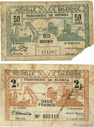 50 Centimes et 2 Francs Lot NOUVELLE CALÉDONIE  1942 P.53 et P.54 VG