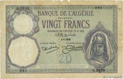 20 Francs ALGERIA  1928 P.078b q.MB