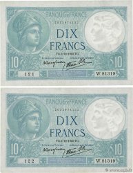 10 Francs MINERVE modifié Consécutifs FRANCE 1940 F.07.23 SUP