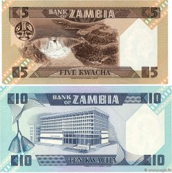 5 et 10 Kwacha Lot ZAMBIE 1980 P.25d et P.26d NEUF