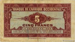5 Francs FRENCH WEST AFRICA 1942 P.28a MBC