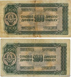 100 Dinara Lot YUGOSLAVIA 1944 P.053a et P.053b F
