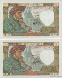 50 Francs JACQUES CŒUR Lot FRANCE 1942 F.19.18 NEUF