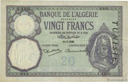 20 Francs TUNISIE 1939 P.06b TTB
