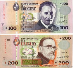 100 et 200 Pesos Uruguayos Lot URUGUAY 2011 P.088b et P.089c TB+