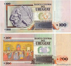 100 et 200 Pesos Uruguayos Lot URUGUAY 2011 P.088b et P.089c TB+