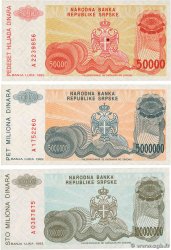 50000, 5000000 et 100000000 Dinara Lot BOSNIA-HERZEGOVINA 1993 P.153a, P.156,et P.157 FDC