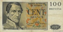 100 Francs BELGIQUE 1952 P.129a TB
