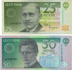 25 et 50 Krooni Lot ESTONIE 1992 P.73a et P.78a TB+