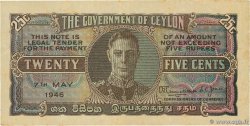 25 Cents CEYLAN 1946 P.044b TTB+