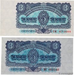 3 Korun Lot TCHÉCOSLOVAQUIE 1953 P.079a et P.081b pr.NEUF