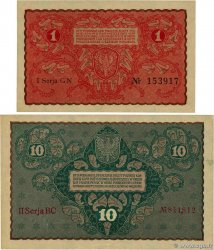 1 Marka et 10 Marek Lot POLOGNE 1919 P.023 SUP
