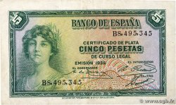 5 Pesetas ESPAGNE 1935 P.085a TTB
