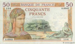 50 Francs CÉRÈS modifié FRANCE 1937 F.18.03 SUP