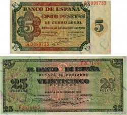 5 et 25 Pesetas Lot ESPAGNE 1938 P.110 et 111 SPL