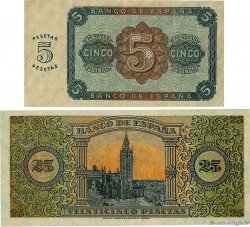 5 et 25 Pesetas Lot ESPAGNE 1938 P.110 et 111 SPL