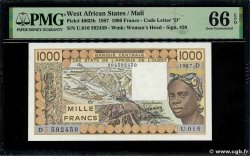 1000 Francs ESTADOS DEL OESTE AFRICANO 1987 P.406Dh FDC