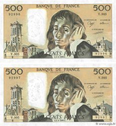 500 Francs PASCAL Consécutifs FRANCE 1990 F.71.43 AU+