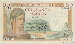50 Francs CÉRÈS modifié FRANKREICH 1938 F.18.11 fVZ