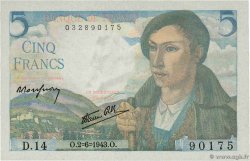 5 Francs BERGER FRANKREICH 1943 F.05.01 fST+