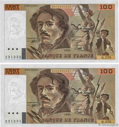 100 Francs DELACROIX 442-1 & 442-2 Consécutifs FRANCE 1995 F.69ter.02a AU