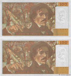 100 Francs DELACROIX 442-1 & 442-2 Consécutifs FRANCE 1995 F.69ter.02a AU