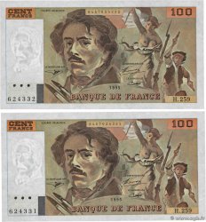 100 Francs DELACROIX 442-1 & 442-2 Consécutifs FRANCE 1995 F.69ter.02a