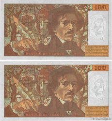 100 Francs DELACROIX 442-1 & 442-2 Consécutifs FRANCE 1995 F.69ter.02a NEUF
