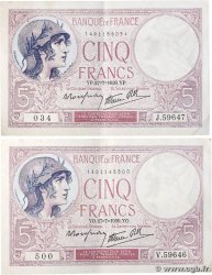 5 Francs FEMME CASQUÉE modifié Lot FRANCE 1939 F.04.03 TTB+