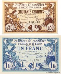 50 Centimes et 1 Franc Lot FRANCE régionalisme et divers Ajaccio et Bastia 1915 JP.003.01 et 02