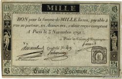 1000 Livres Annulé FRANCE 1791 Laf.- VF+