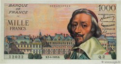 1000 Francs RICHELIEU FRANKREICH 1953 F.42.01 fST