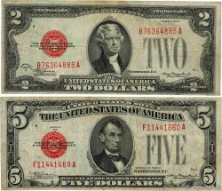 2 et 5 Dollars Lot ÉTATS-UNIS D