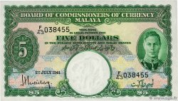 5 Dollars MALAYA 1941 P.12 AU+