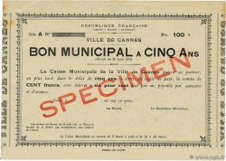 100 Francs (Ville de Cannes) type 1915 spécimen Spécimen FRANCE Regionalismus und verschiedenen Cannes 1915 JP.06-01 VZ