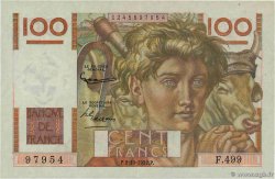 100 Francs JEUNE PAYSAN filigrane inversé FRANCE 1952 F.28bis.01 XF-