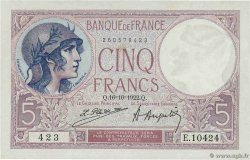 5 Francs FEMME CASQUÉE FRANCE 1922 F.03.06 SUP